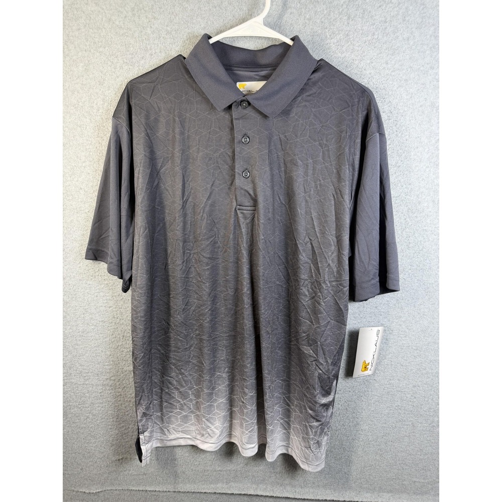 Nicklaus Polo Shirt Mens Large Gray Geometric Golf StayDri Performance Stretch
